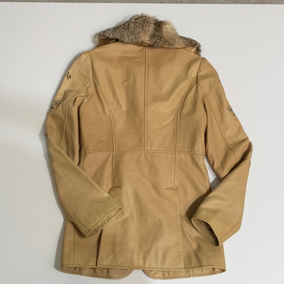 Vintage Arden B | Y2K Penny Lane Tan Leather Coat Fur Collar Embroidered | Sz S - Picture 11 of 13